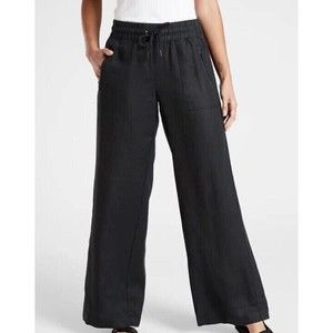 Athleta Womens Cabo Linen Wide Leg Pant Plus Size 20 Black 100% Linen NEW